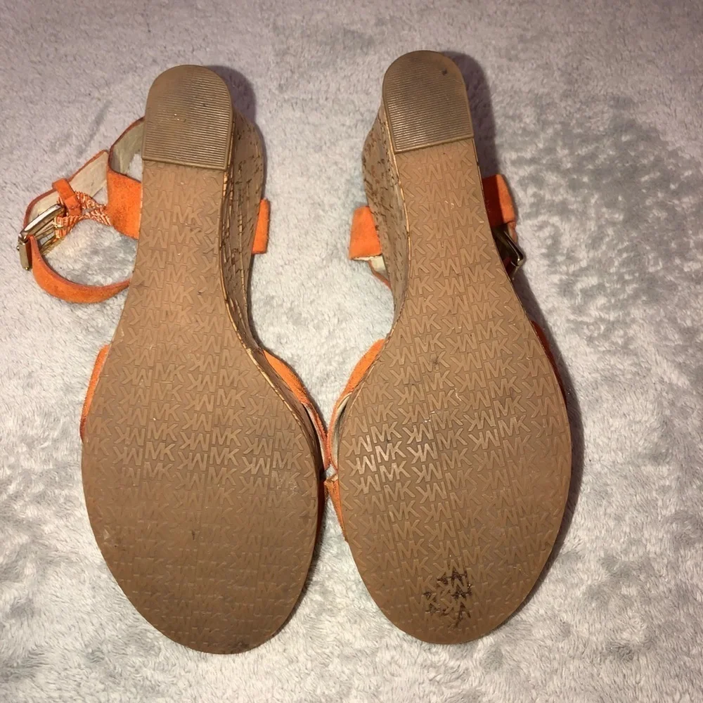 MICHAEL Michael Kors Orange Suede Amber Cork Wedge Ankle Strap Sandals